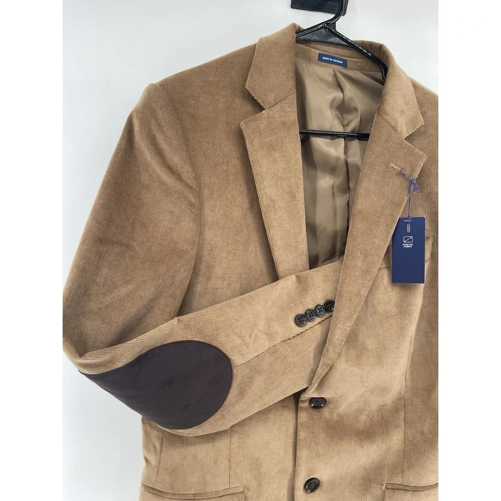 Stafford-Corduroy Stretch Classic Elbow Patch Sport  Coat Jacket 42 Reg Biege